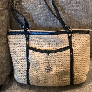 Brighton Tan Straw Shoulder Bag w/black trim